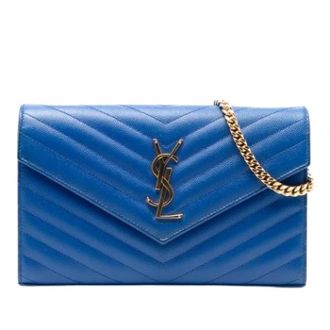 Saint Laurent Pre-owned Cross Body Bags, female, Blue, Size: ONE SIZE Pre-owned Leather Cross Body Bag
