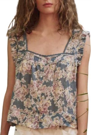 The Great. Womens The Victorian Pleat Tank Top In Indigo Floral