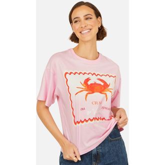 Yumi Crab Vacation Print T-Shirt in Pink at Nordstrom, Size Medium