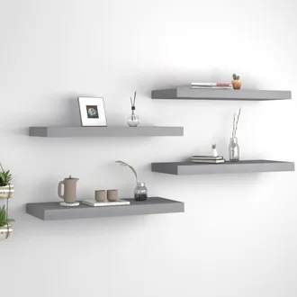vidaXL Vidaxl - Estantes Flotantes De Pared 4 Uds Mdf Gris 60x23,5x3,8 Cm