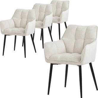 ML Design Ml-design - 4x Sillas De Comedor De Rizo Con Respaldo Y Reposabrazos Asientos Crema Con Tapizado Grueso Y Patas De Metal Sill&oacute;n Dise&ntilde;o Ergon&oacute;mico Mode