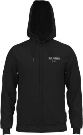 Napapijri Zwarte hoodie met volledige rits en vlaglogo - Heren - Vesten met rits - Zwart - XL - Katoen - Hoodies & sweatvesten