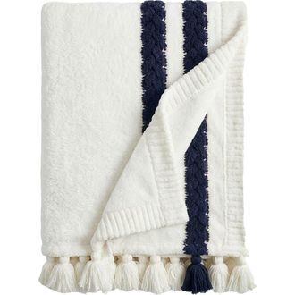 Sunday Citizen Snug Braided Stripe Throw Blanket in Off White /Midnight at Nordstrom