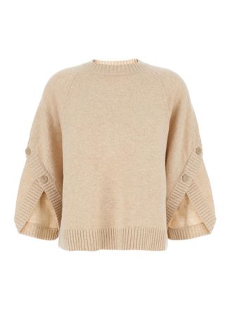 Max Mara Beige Solid Crew Neck Sweater