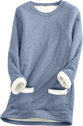 Generic My Orders Deals of The Day Fleece Lined Sweatshirt for Women UK With Pockets Winter Warm Cosy Thick Pullover Tops Plus Size Long Sleeve Crewneck Jumpe