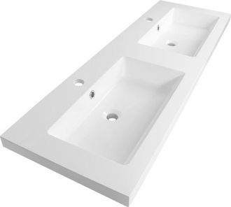 Marcel Breuer Solar Medium wastafel 140x46x5cm - 2 wasbakken - 2 kraangaten - mineraalmarmer - zijdeglans wit