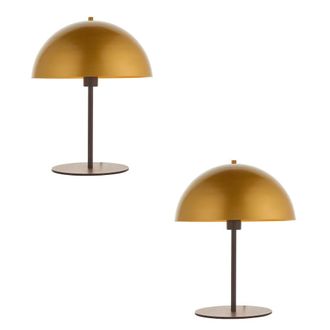 Loops 2 PACK Dark Bronze Table Lamp - Gold Painted Metal Dome Shade - Side Table Light