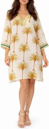 Ranee&rsquo;s Palm Tree Print Cotton Poncho in White at Nordstrom Rack