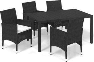 vidaXL Juego Muebles Jard&iacute;n 5 Pzas Con Cojines Rat&aacute;n Sint&eacute;tico Negro Vidaxl