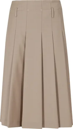 Tela Dove Gray Poly-Wool Pleated A-Line Midi Skirt