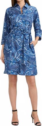Foxcroft Rocca Paisley 3/4 Sleeve Dress In Blue