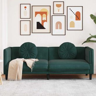 vidaXL Sof&aacute; Con Cojines 3 Plazas Terciopelo Verde Oscuro Vidaxl