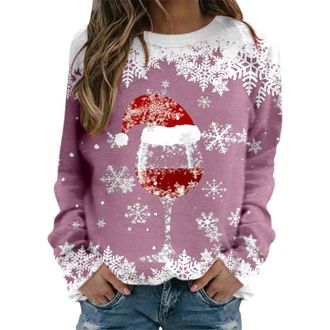 Generic 2025 Christmas Jumpers For Women Christmas Jumper,Funny Graphic Reindeer Santa Xmas Jumper Sweatshirt Crew Neck Long Sleeve Pullover Tops Blouse Shirt