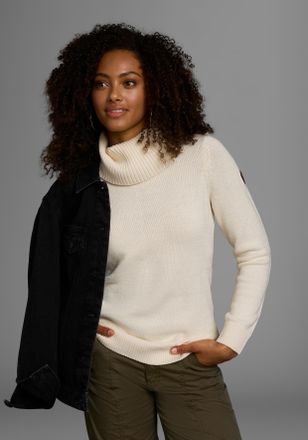 Kangaroos Rollkragenpullover KANGAROOS, Damen, Gr. 52/54, weiss (wollwei&szlig;), Strick, Obermaterial: 60% Baumwolle, 40% Polyacryl, unifarben, figurbetont h&uuml;ftbedec