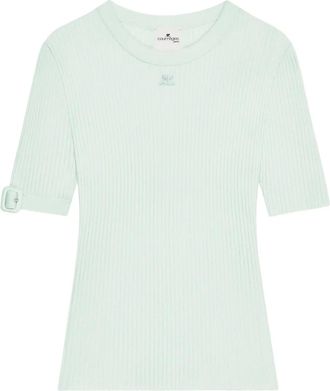 Courr&egrave;ges Geribbeld T-shirt met gespmouwen - Groen