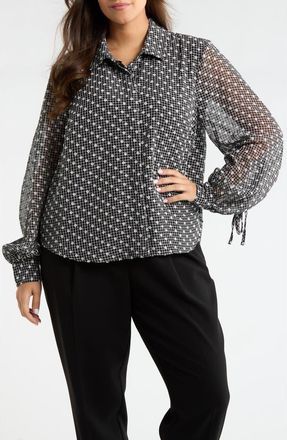 Liverpool Plaid Dobby Swiss Dot Top in Black/White Plaid at Nordstrom, Size 2X