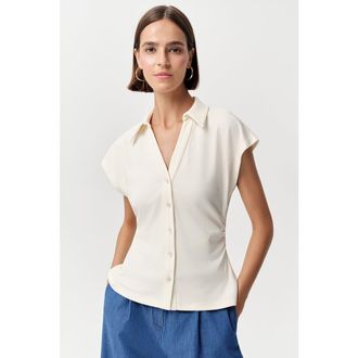 Exquise Siennal Short Sleeve Knit Shirt in Ecru at Nordstrom, Size X-Small