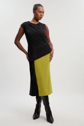 Karen Millen Womens Plus Size Soft Tailored Asymmetric Neck Draped Waist Detail Midi Dress - Yellow - Size 20 UK