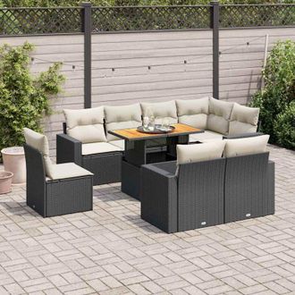 vidaXL Set De Sof&aacute;s De Jard&iacute;n Con Cojines 9 Pzas Rat&aacute;n Sint&eacute;tico Negro Vidaxl