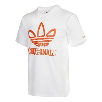 adidas originals Trefo Graffiti Logo Printing Sports Short Sleeve White H32311