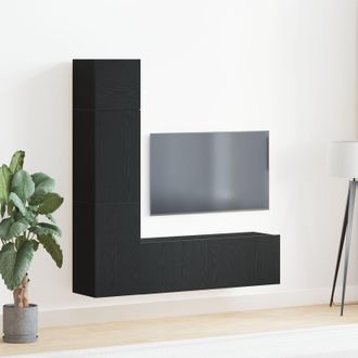 Berkfield Home 3 Piece Wall-mounted TV Cabinet Set Black Oak Engineered Wood