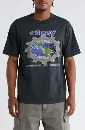 Obey Pace and Unity Cotton Graphic T-Shirt in Pigment True Vintage Black at Nordstrom Rack, Size X-Large