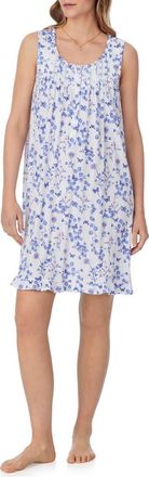 Eileen West Floral Sleeveless Short Jersey Nightgown in White Grd Periwinkle/pink Flor at Nordstrom, Size X-Large