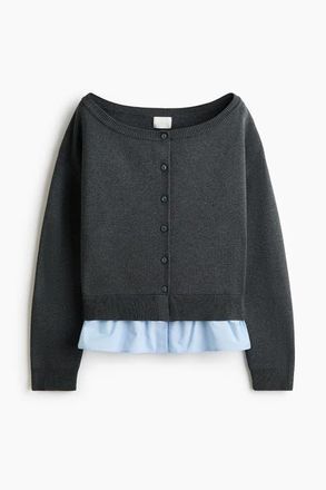 H&M Layered Off-the-shoulder Cardigan in Dark Gray Melange at Nordstrom, Size X-Small