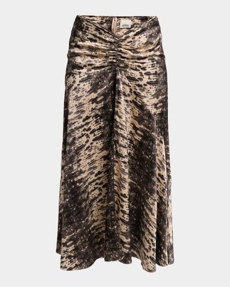 Isabel Marant Laren Python-Print Ruched Silk Midi Skirt