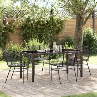 Berkfield Home Set of 3 Black PE rattan, powder-coated steel 2 Seater Durable