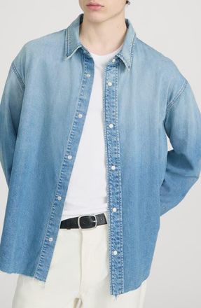 Frame Denim Relaxed Fit Distressed Denim Snap-Up Shirt in Suntrace at Nordstrom, Size X-Large