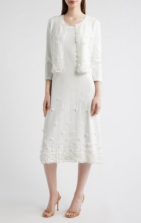 Elie Tahari Alana Floral Appliqu&eacute; Cardigan in Sky White at Nordstrom, Size X-Large