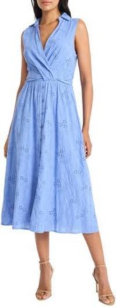 Maggy London Front Twist Cotton Eyelet Shirtdress in Blue Bonnet at Nordstrom Rack, Size 18 (Similar To 16W)