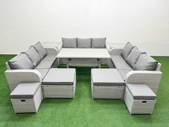 Fimous PE Rattan Lounge Sofa Sets 10 Seater Outdoor Garden Furniture Set in Light Grey