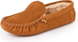 Minnetonka Mens Pile Lined Soft Leather Sole Slipper, Brown - Venetian, 12 UK