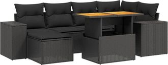 vidaXL Set De Comedor De Jard&iacute;n 7 Pzas Y Cojines Rat&aacute;n Sint&eacute;tico Negro Vidaxl