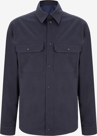 Moncler Hemdjacke aus samtiger Gabardine mit Lederpatch