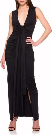 Susana Monaco Plunge Neck Tie Neck Dress in Black at Nordstrom, Size Medium