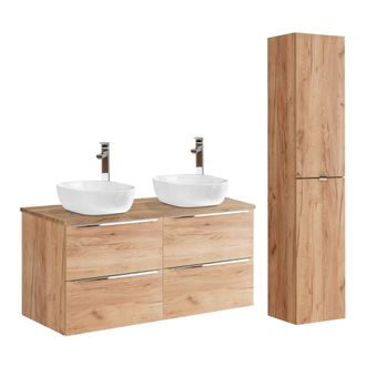Petits Meubles Set mueble lavabo y columna estratificado marr&oacute;n