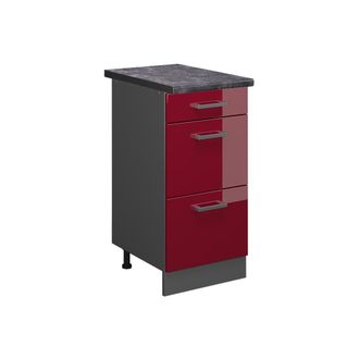 Vicco Mueble Bajo De Cocina R-line, Rojo Burdeos Alto Brillo, 40 Cm Con Cajones, Et Antracita Vicco