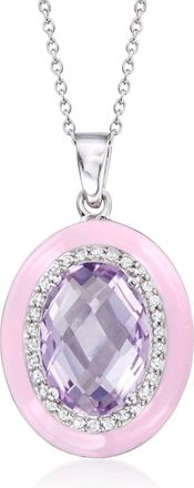 Ross-Simons Amethyst and. White Zircon Pendant Necklace With Pastel Pink Enamel in Sterling Silver