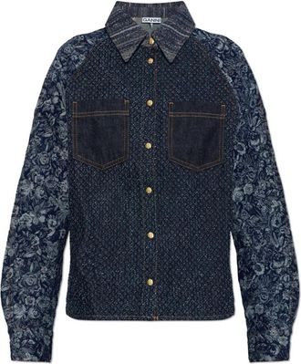 Ganni Denim blouse met bloemenmotief - Dames - Spijkeroverhemden - Blauw - S - Denim - Overhemden