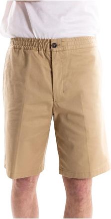 Paolo Pecora Bermuda met elastische tailleband - Heren - Korte Broeken - Beige - M - Katoen - Korte Broeken