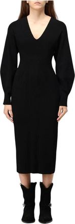 Alberta Ferretti Elegante Zwarte Geribbelde Gebreide Midi Jurk - Dames - Kleedjes - Zwart - S - Kleedjes