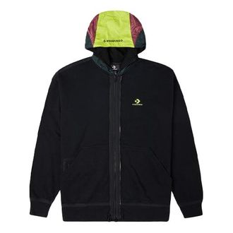 Converse Contrast Color Stitching Zipper Hooded Jacket Couple Style Black 10022614-A03