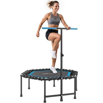 OEM Trampol&iacute;n De Fitness 114x114x132 Cm Con Mango Ajustable De 3 Niveles Y Marco De Acero Azul