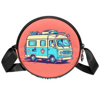 Generic Circle Crossbody Bag for Women, Ambulance Small Sling Bag Daypack with Zipper Adjustable Shoulder Straps Casual Ladies Girls Round Purse