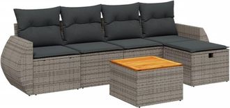 vidaXL Vidaxl - Set De Muebles De Jard&iacute;n 6 Pzas Y Cojines Rat&aacute;n Sint&eacute;tico Gris