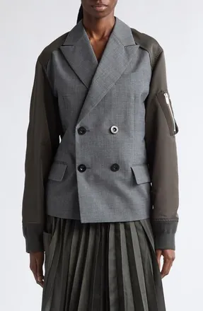 sacai Mixed Media Jacket in Gray/dark Khaki at Nordstrom, Size 4
