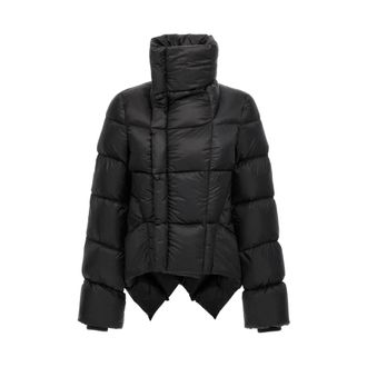 Rick Owens Zwarte Leren Gewatteerde Hoge Nek Jas - Dames - Winterjassen - Zwart - L - Jassen